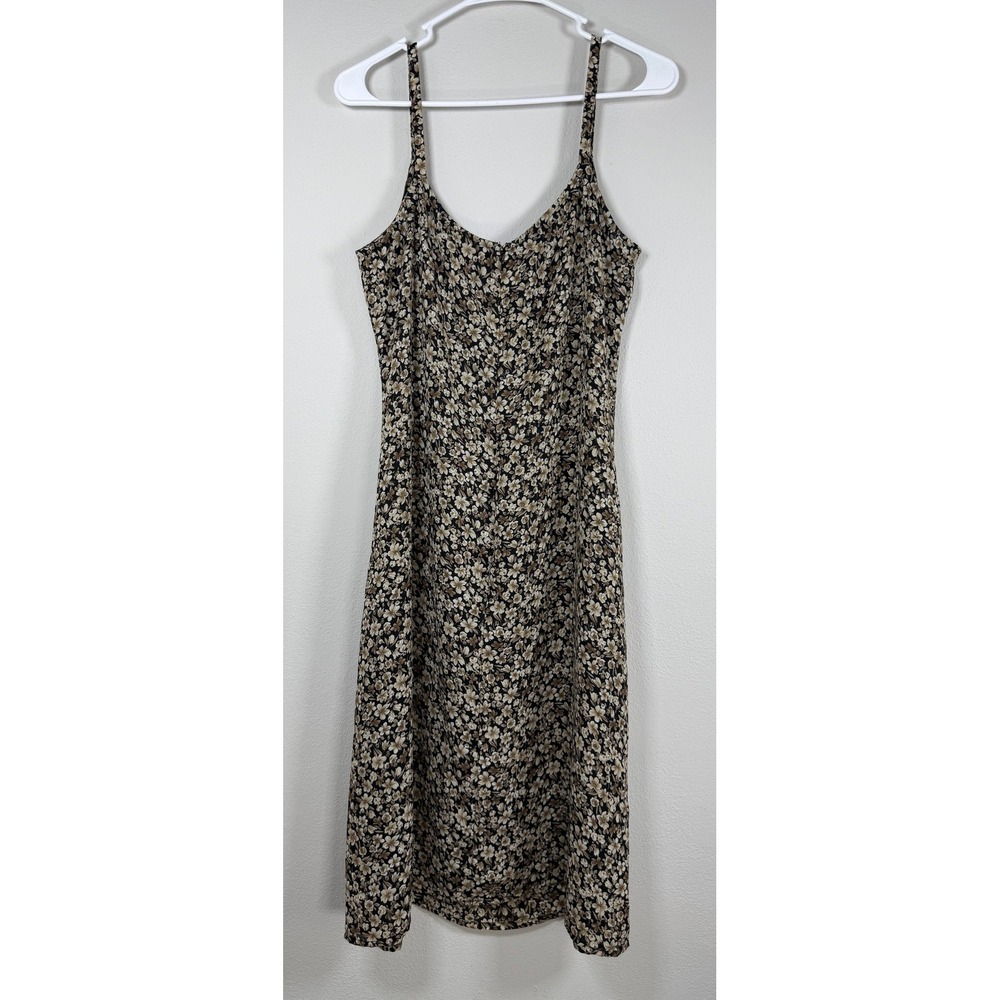 Vtg Old Navy Midi Slip Dress Womens 10 Black Floral 90s Y2K Grunge Dark Romantic - Picture 4 of 8